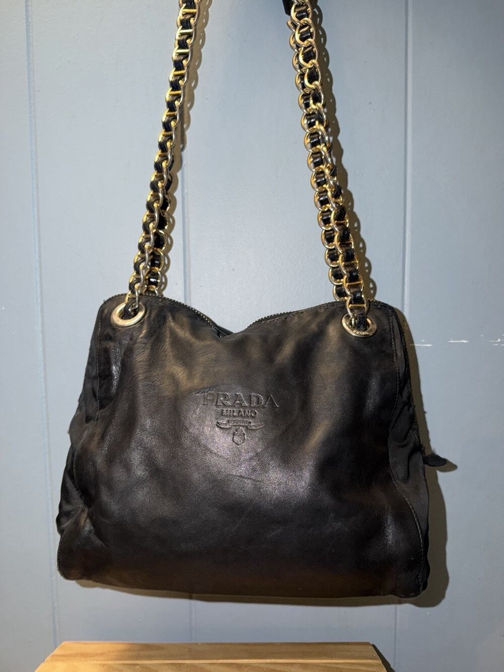 Vintage Prada Nappa Leather Chain Shoulder Tote